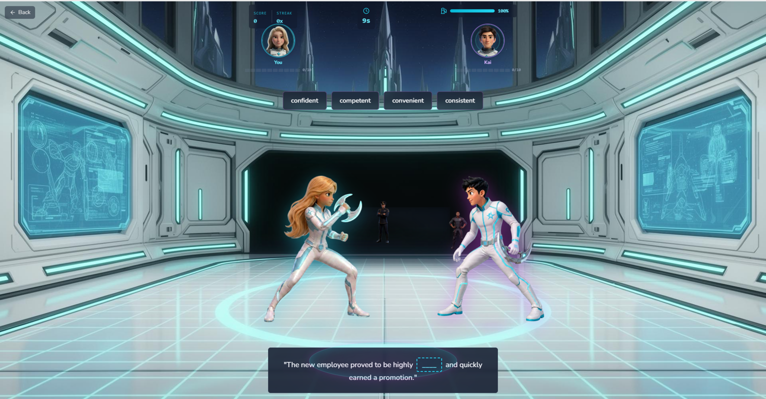 AstroStar Vocab Galactic combat arena gameplay