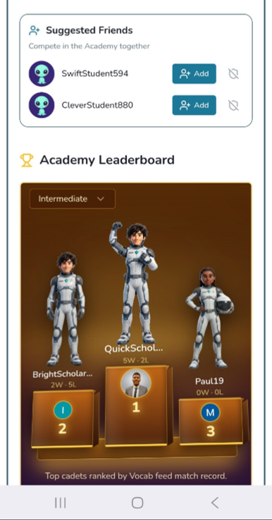 AstroStar mobile academy leaderboard